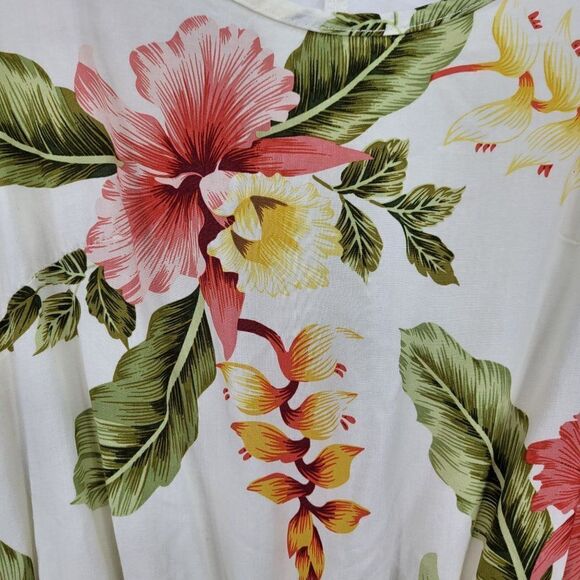 Vintage Two Palms Hi-low Blouson Tank Midi Dress S Yellow Pink Tropical Floral - Picture 2 of 11